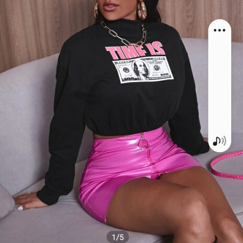 SHEIN money talks graphic mock neck sweatshirt